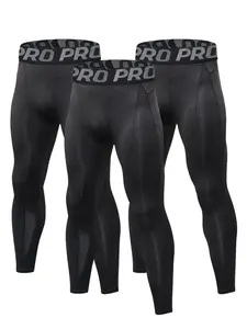 Men's 3/5pcs Athletic Letter Print Tight-fitting Sports Stretchy Leggings, Quick Drying Breathable Comfortable Skinny Pants, Men's Sportswear Clothing For Indoor Outdoor Wear