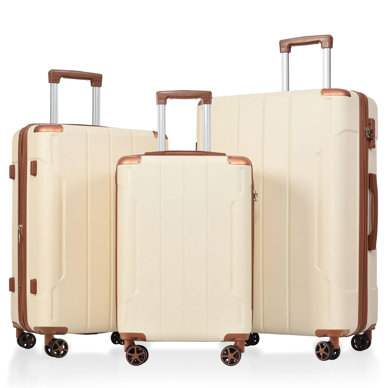 20/24/28 inch ABS hard shell luggage three piece set, upgraded double row silent universal wheels, three adjustable telescopic pull rods, reinforced corner protection, anti-collision and wear-resistant, essential travel set for family vacation travel
