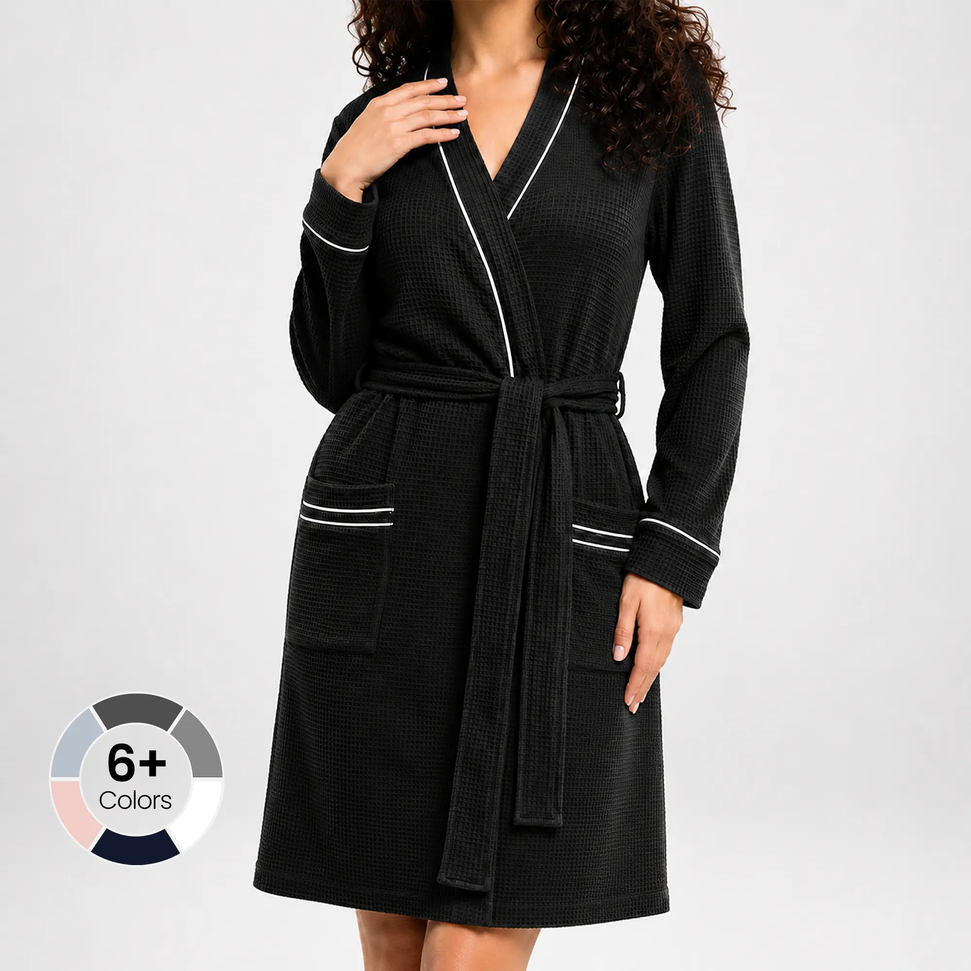 NY Threads Women's Plush Soft Waffle Knit Robe - Mid-Length Elegant Kimono Bathrobe, Breathable Lightweight Cotton Blend, Essential Everyday Casual Loungewear with Pockets, Long Sleeve, Fabrics, Comfortable, Cozy, Solid, Relaxed, Quick Dry, Longsleeves, R