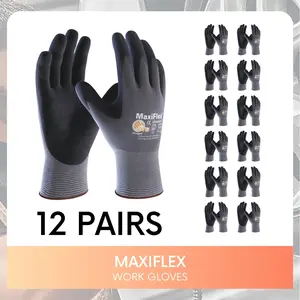 12 Pairs MaxiFlex 34-874 Gloves - Nitrile Micro-Foam Grip Palm &amp; Fingers for Excellent Grip and Abrasion Resistance - Ideal for Cleaning and Hand Protection - Maxi Flex Work Gloves - Work Gloves Ultimate 34874 Foam Nitrile Palm Coated Gloves