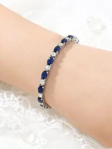 Vintage Luxurious Blue Sapphire Tennis Chain, Zircon Imitation Blue Sapphire Bracelet, Stackable Design Daily Commute Jewelry, Women's Gift, Stackable Bracelets