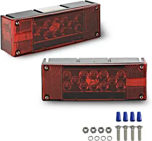 WELLMAX 12V LED Trailer Light Kit - 8x3x2.75in Low Profile Rectangular Waterproof LED Lights with Acrylic Lens, Submersible Turn Signal for RV, Marine Boating