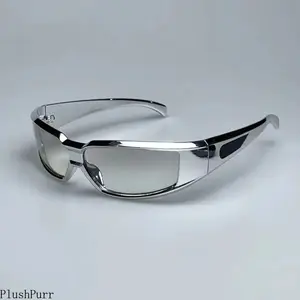 Men's Silver Glitter Square Sunglasses - 1-Pack Reflective Frame, Cyberpunk High-Tech Design, Outdoor Sports Eyewear, Fashion Accessories, Sunglasses Sports Eyewear