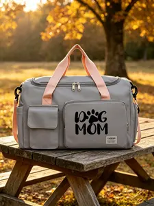 Dog Mom Travel Bag, Large Capacity Pet Lovers Backpack, Plain Textile Design, Minimalist Style, All-Seasons Use, Handheld & Crossbody Option