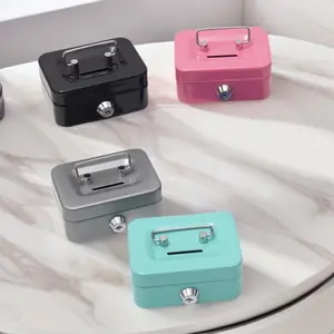Mini Money-Saving Metal Construction Key Lock Storage Box with Keys, 1-Count Multipurpose Portable Coin Deposit Box with Handle, Cash Box with Lock, Universal Money Box and Room/Home Decor Supply, Security Safe#GLOBAL PICKS-MM1