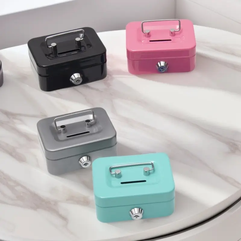 Mini Money-Saving Metal Construction Key Lock Storage Box with Keys, 1-Count Multipurpose Portable Coin Deposit Box with Handle, Cash Box with Lock, Universal Money Box and Room/Home Decor Supply, Security Safe#GLOBAL PICKS-MM1