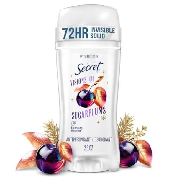 Secret Fresh Antiperspirant Deodorant, Visions of Sugarplums Scent, 2.6oz | 72 Hour Holiday Sweat & Odor Protection with Pro-Hyaluronic Acid, Limited Edition Invisible Solid, pH Balancing Minerals