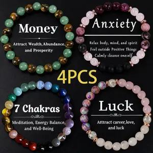 4PCS Money Attraction Bracelet with Green Aventurine & Tiger Eye - Blue Friendship Crystal Bracelet Beaded Jewelry Protection Bracelet Encouragement Gift For Her Fashion Artificial Bracelet Daily Wear