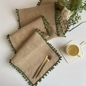 Festive Rustic Linen-Look Table Runner - Woven Polyester & Jute, Perfect for Dining and Entryway Decor