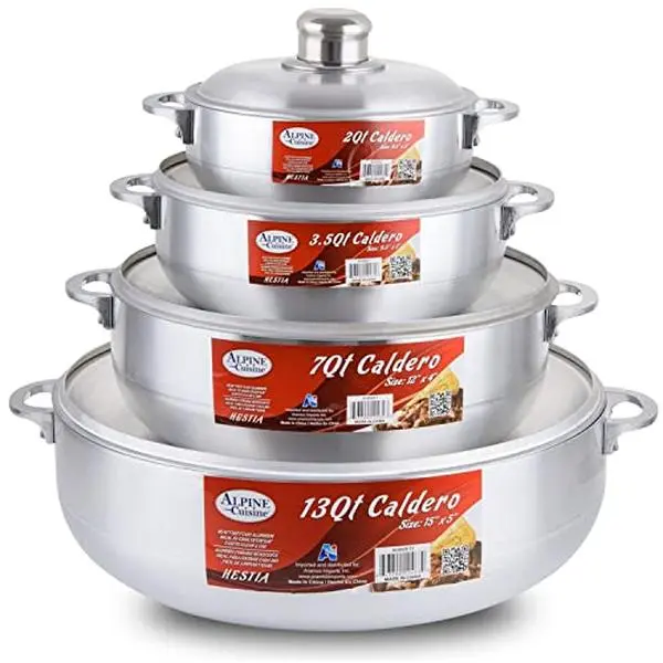 Alpine Cuisine 8 Piece Gourmet Aluminum Caldero Set, 2/3.5/7/13 quart, Silver