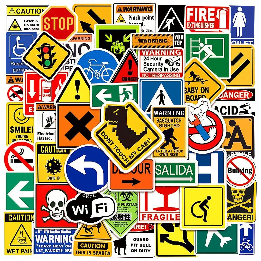 Warning Signs Series Graffiti Stickers, 100pcs Sticker Pack DIY Creative Decorative Stickers, Waterproof Durable Sticker, Decals for Laptops, Smartphones Suitcase, Decoration Sticker