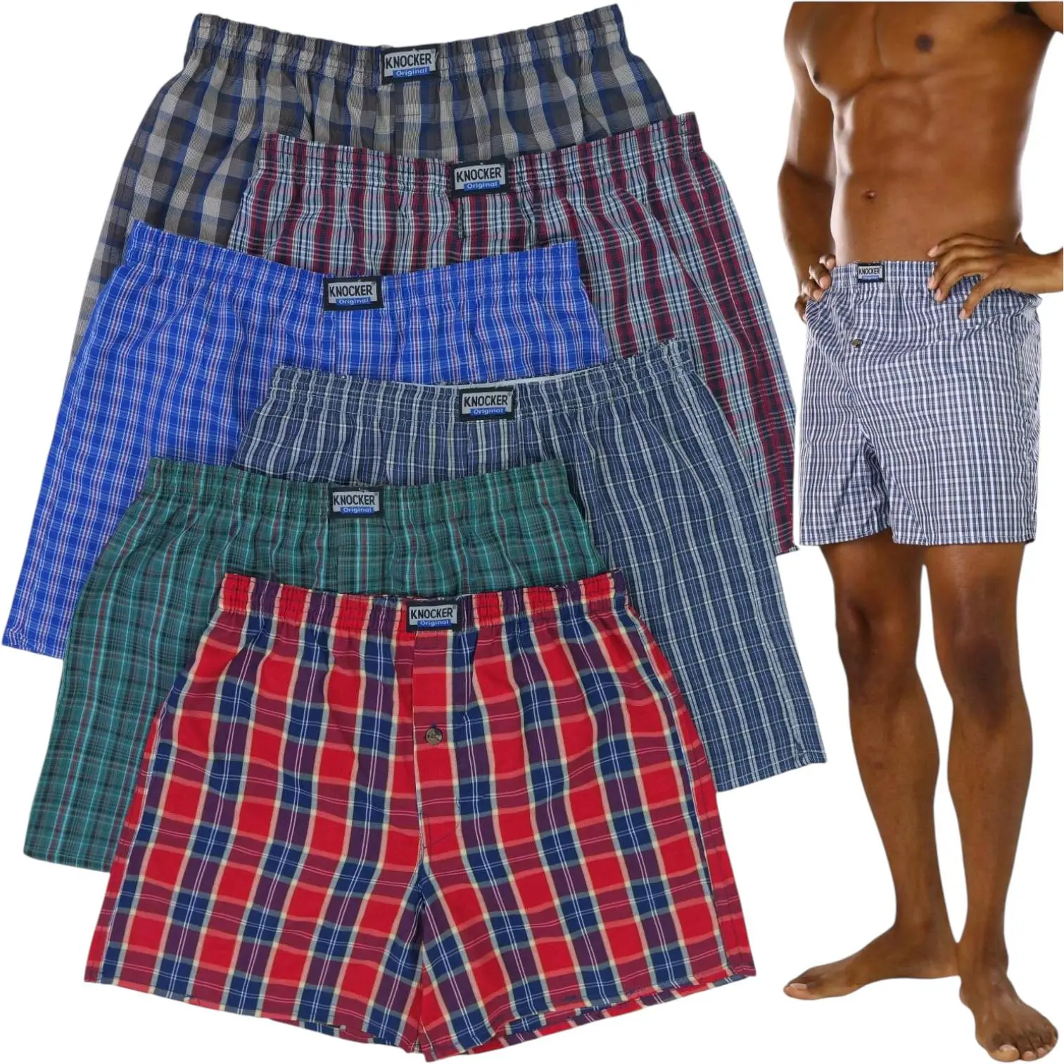 ToBeInStyle Men's Multi-Pack Of Classic Plaid Print Boxer Shorts Menswear Soft
