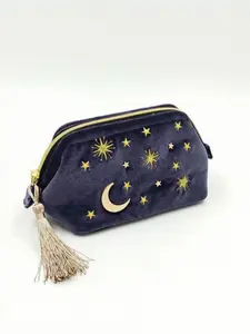 Star Moon Decorative Embroidered Handbag, Inner Pocket Storage Bag, Home Use Travel Essential, Elegant Makeup Bag, Handheld Cosmetic Pouch, Makeup Organizer Pouch