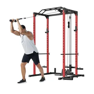 Power Cage, 1200 LBS Multi-Function Power Rack with LAT Pulldown, Seated Row, Cable Pulley System, J-Hooks, Dip Handles, Landmine, Squat Rack with Cable Corssover, Smithe Attachment for Home Gym