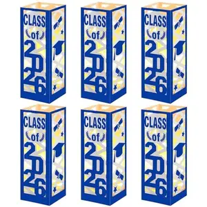 6Pcs Graduation Centerpieces for Class of 2026, 7.8‘’H x 2.8'' W, Graduation Lantern Centerpieces with LED Lights for Graduation Party Table Decor, Graduation Table Centerpieces for Grad Party Ideas Gifts