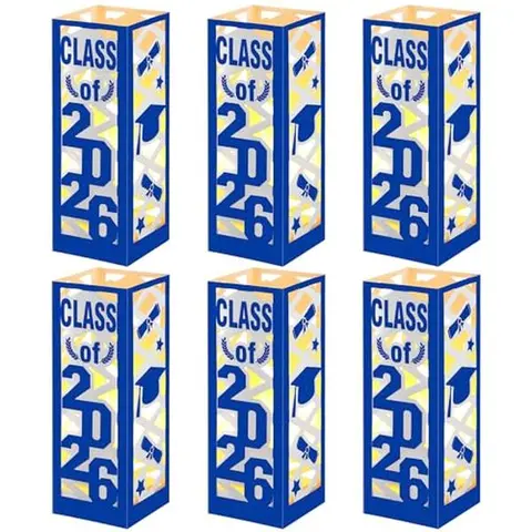 6Pcs Graduation Centerpieces for Class of 2026, 7.8‘’H x 2.8'' W, Graduation Lantern Centerpieces with LED Lights for Graduation Party Table Decor, Graduation Table Centerpieces for Grad Party Ideas Gifts