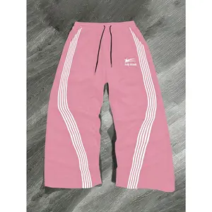 Baggy Wide Leg Sweatpants Y2K Striped Side Drawstring Waist Barrel Track Pants with Pockets