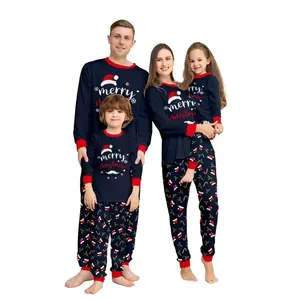 ChristmasFamilyPajamasSet,BlueCartoonPrint,LongSleeveTopandPants,CasualHomeWearforAllSeasons