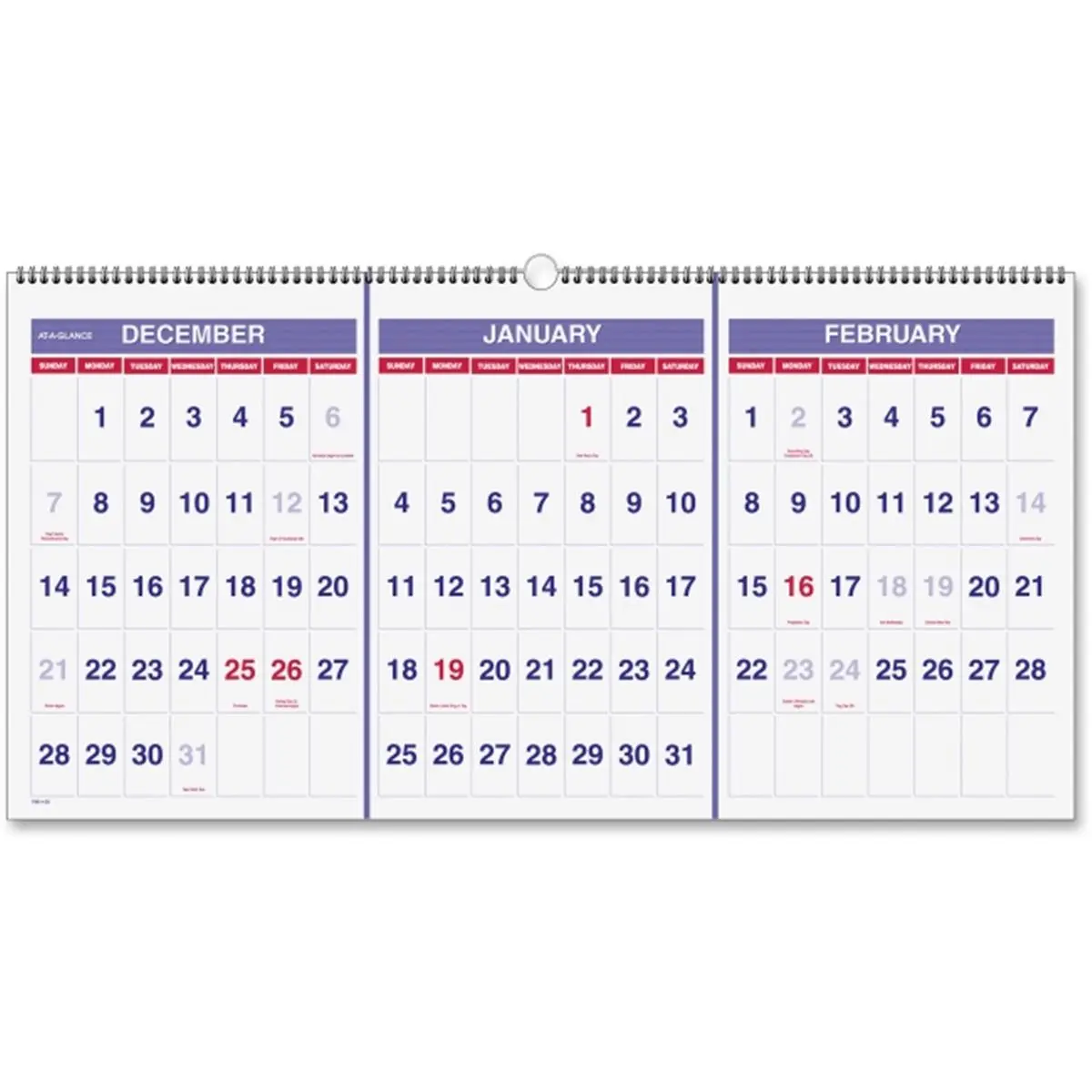 At A Glance  Horizontal Wall Calendar 3-Months, Chipboard - Blue & White