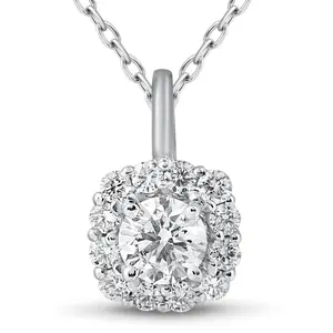 5/8ct Cushion Halo Diamond Pendant 14k White Gold & 18" Chain