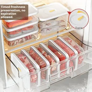 Five-piece sealed frozen food storage box with lid – A reusable, stackable plastic container ideal for the kitchen and on trips, suitable for storing meat, vegetables, fruits, and prepared meals. Its square design helps to save space.