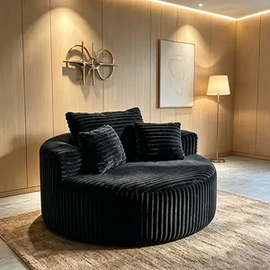 Round Modular Chaise Boneless Lounge Comfy Sofa, 55" Oversized Corduroy Upholstered Circular Sofa with 3 Free Pillows, Luxury Faux Fur Sleeper and Reading Couch, Deep Seat Armless Leisure Sofa with HIgh-resilience Foam for Living Room,Bedroom,Project Room