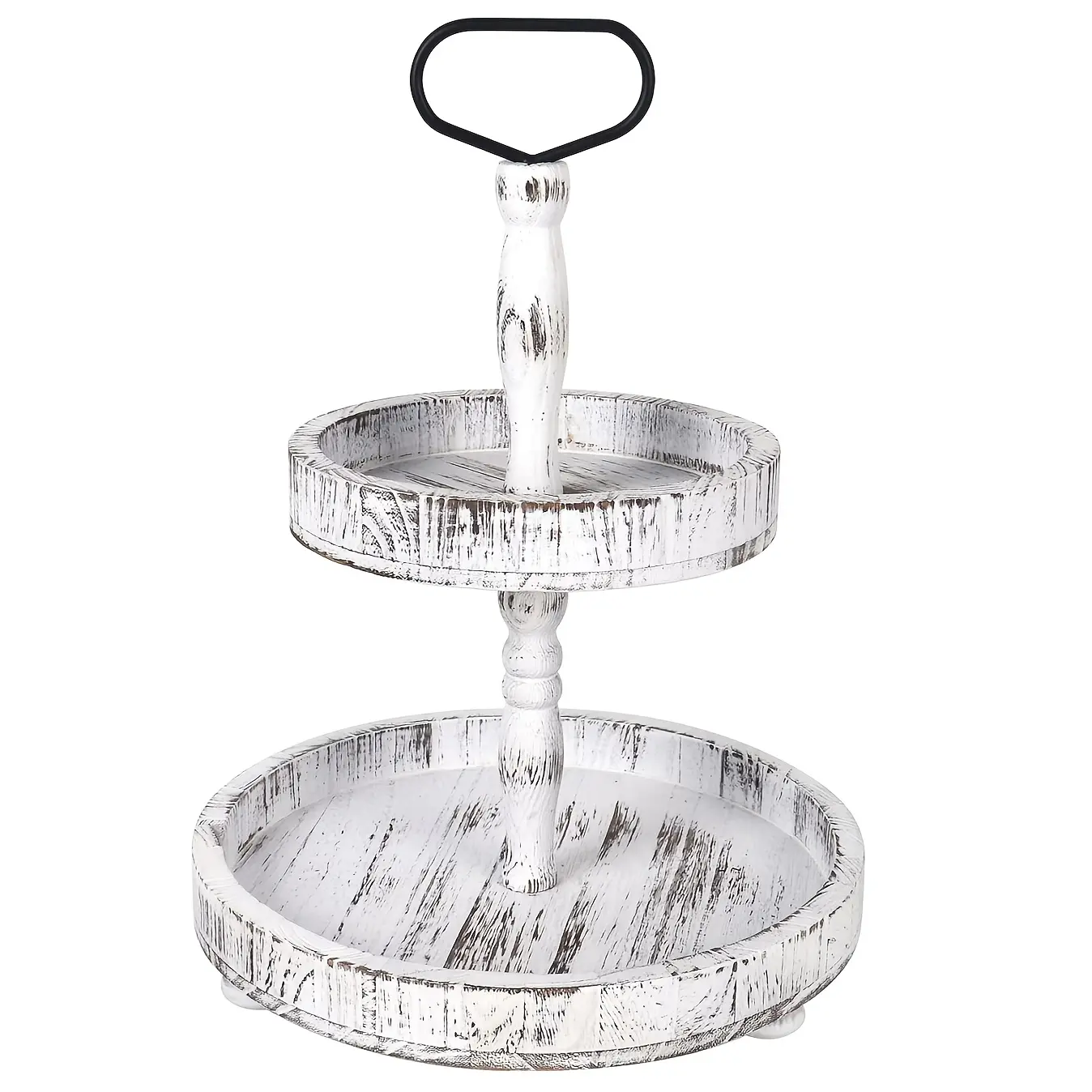 Wooden Tiered Tray, Farmhouse Decorative Tray, Round Serving Tray with Metal Handle for Home Kitchen Shelf Dinning Table Seasonal Holiday Decorations, Suitable for Christmas Seasonal Holiday Decorations, Mother's Day Gifts