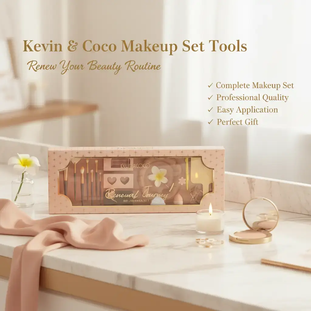 KEVIN&COCO Decorative Flower Accessory Makeup Kit - Durable Beauty Tool Set with Mirror, Flawless Applicators, Eyelash Curler, False Eyelashes for Daily Face & Eye Use, Gift Option