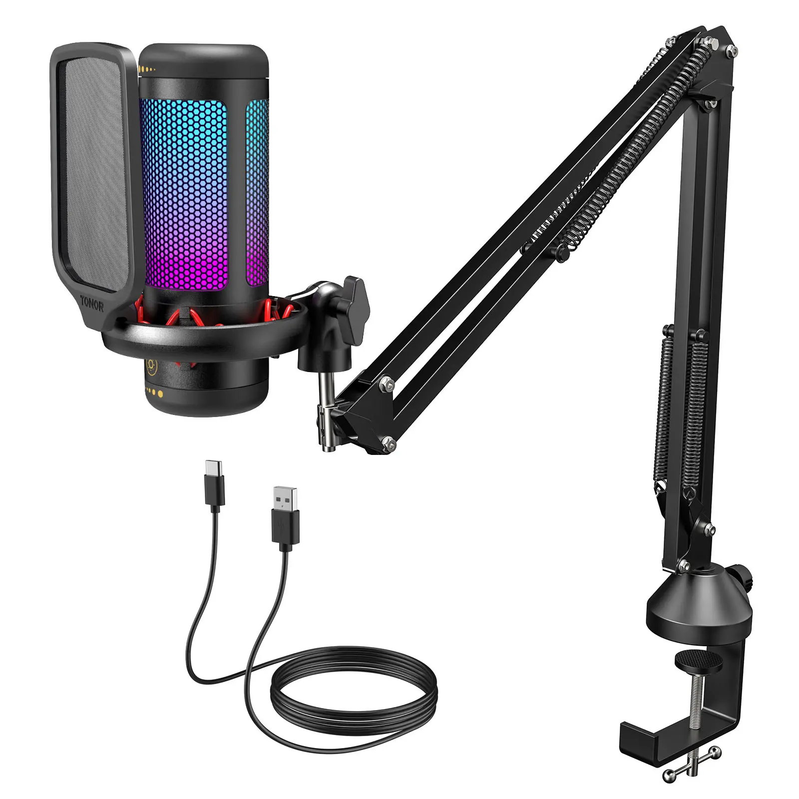 TONOR TC310 Gaming USB Microphone Set with Boom Arm, RGB Lighting, Pop Filter, Quick Mute, Shock Mount & Gain Control for PC PS4/PS5 Live Streaming Equipment,summerwins,father'sdaygifts DealsForYouDays