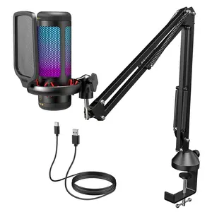 TONOR TC310 Gaming USB Microphone Set with Boom Arm, RGB Lighting, Pop Filter, Quick Mute, Shock Mount & Gain Control for PC PS4/PS5 Live Streaming Equipment
