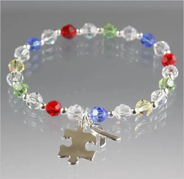 Autism Awareness Bracelet | Crystal Puzzle Charm Sterling Silver