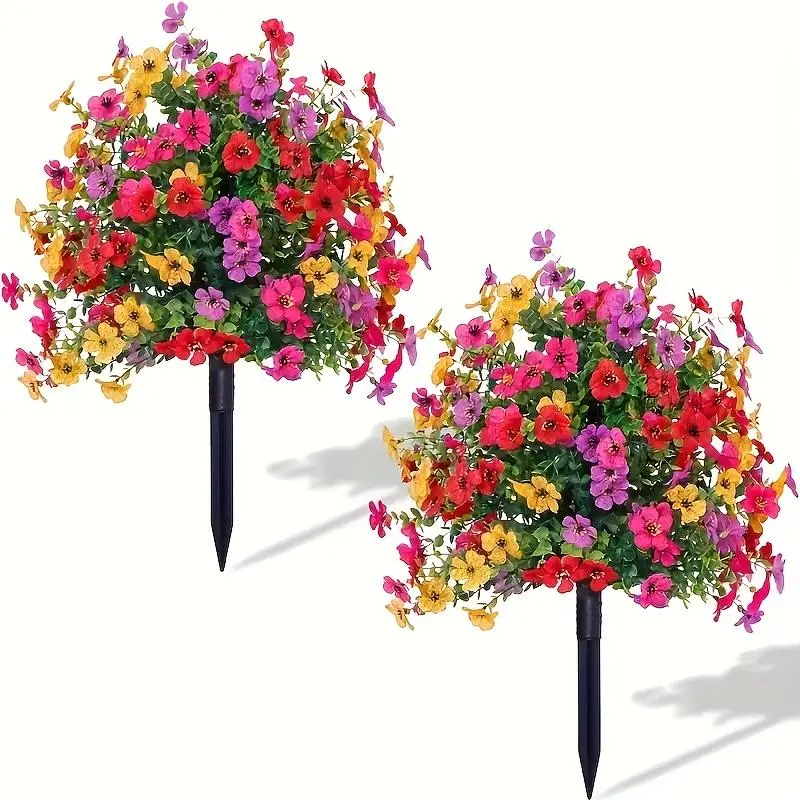 Artificial Violet Roses,Outdoor Artificial Flower Decoration, High Quality Plastic Outdoor, UV Resistant and Easy to Install forPorch Patio Garden Decoration, Artificial Plants