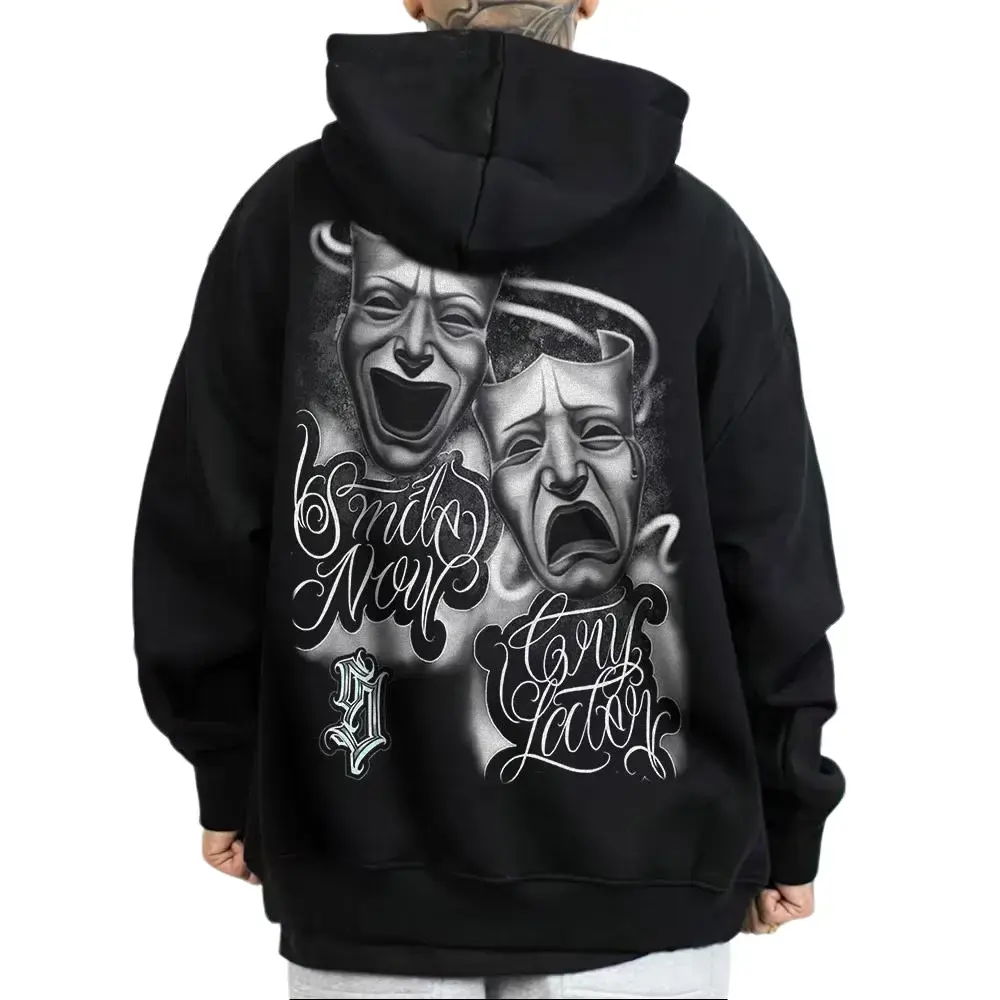 Smile Now Cry Later Digital Printed Hoodie Sweatshirt, Chicanos Cholo Mexican Streetwear Outdoor Outfit