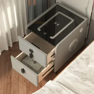 2 - Drawer Small Smart Nightstand with Fingerprint Lock and LED and Music Player