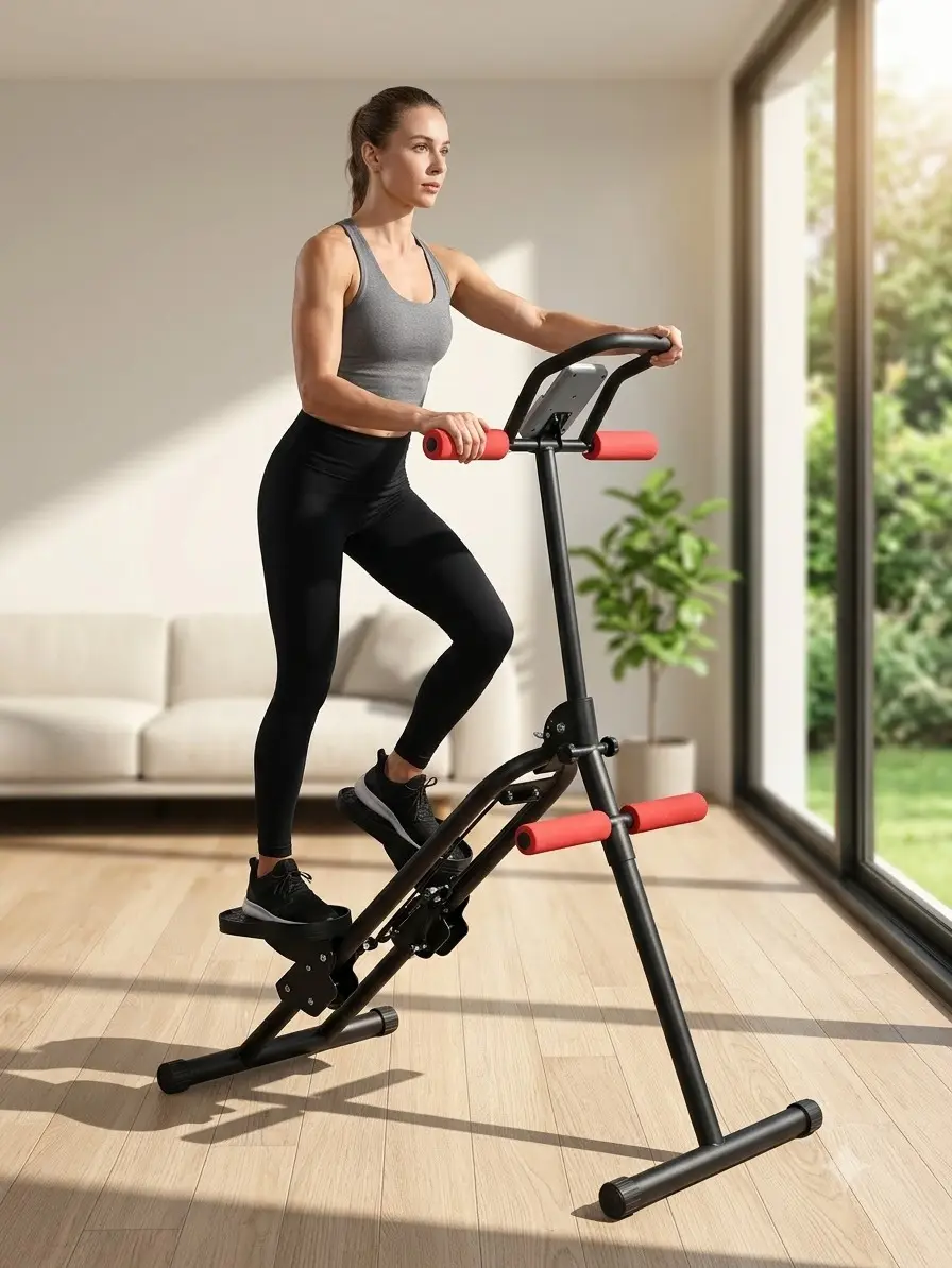 Vertical Foldable Stepper Exercise Machine, Compact Space-Saver At Home Gym Equipment with Digital Monitor, Targeting Abs, Butt, Legs