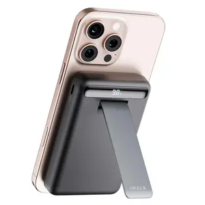 iWALK Qi2 Certified 15W Magnetic Wireless Power Bank 10000mAh Foldable Stand LED Display Fast Charging for iPhone 17/16/15/14/13/12 Pro/Pro Max/Plus/Mini White - Metal Portable Rechargeable Battery