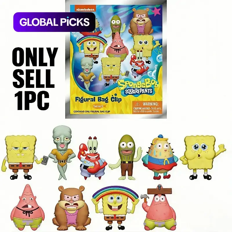 1 Count Official SpongeBob 3D Cartoon Character Figurine Collectible Keychain Blind Bag Clip, Random Character Including Patrick or Squidward, Cute Keychain Gift for Friends and Birthdays #GLOBAL PICKS