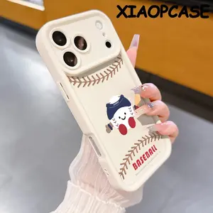 Baseball stripes and cute little baseballs Pattern Design Soft silicone Case for iPhone 17 Pro Max Air 16 15 14 Plus 13 12 11 Straight Edge Drop-Resistant Rugged Durable Cover