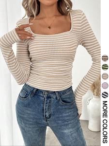 women's knitted tee, casual long sleeve t-shirt for fall & winter, women's clothing for daily wear