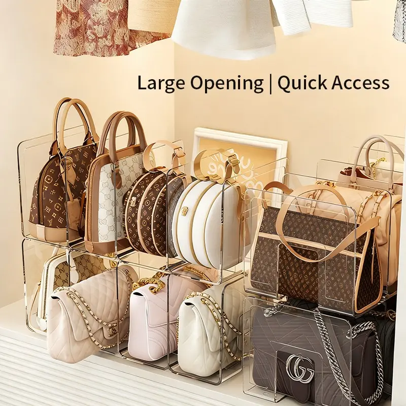 Clear Closet Purse Organizer with Dividers, Multi-Purpose Handbag Transparent Plastic Storage for Bedroom, Office & Kitchen, Durable Lightweight Organizer