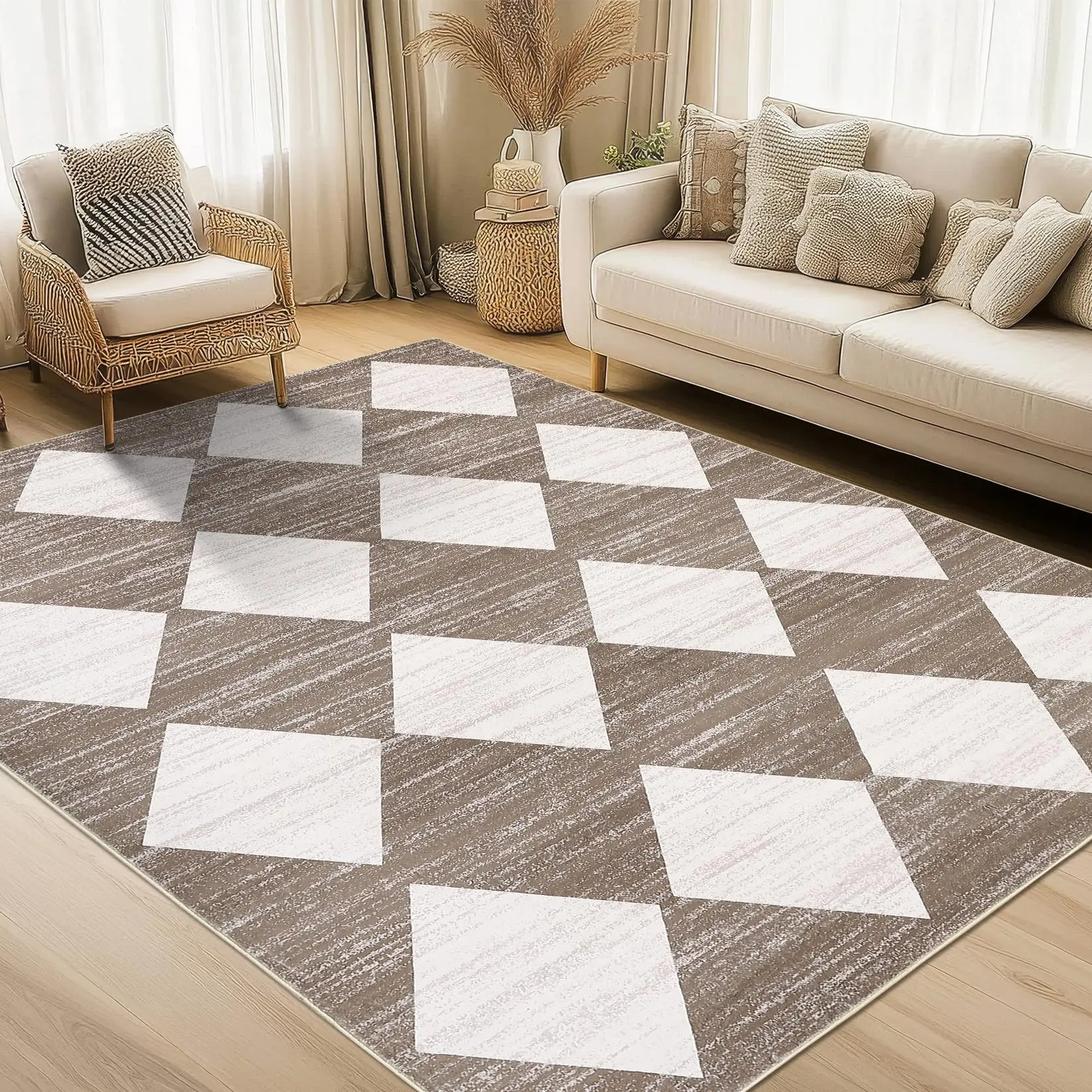 Garvee Living Room Rug 8x10 Washable Area Rug for Bedroom Nursery Neutral Area Rugs Modern Checkered Office Carpet Stain Resistant Farmhouse Floor Cover Green Rugs