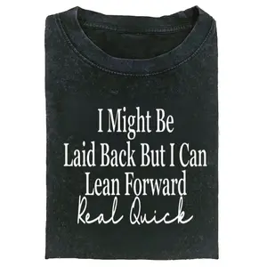 Unisex Motivational Graphic Tee - Bold Cursive "I Might Be Leisurely But I Can Lean Forward Really Fast" Print on Light Wood Grain Crewneck, Fashionable Casual T-Shirt for Everyday Wear