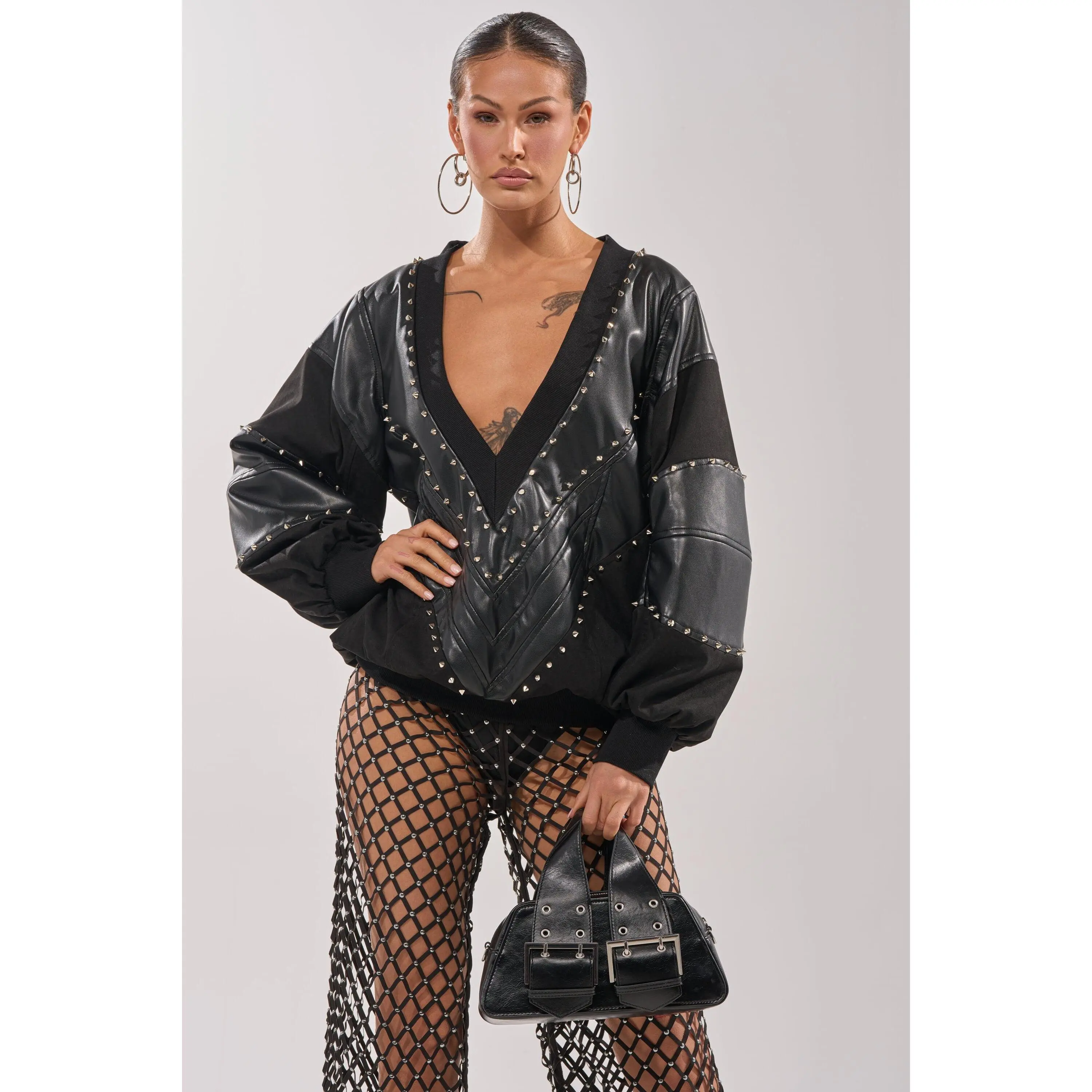 LETS DO THIS FAUX LEATHER SWEATSHIRT