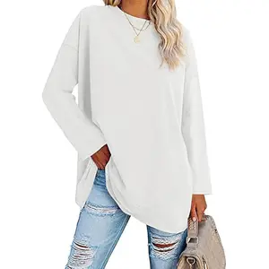 Women Oversized Crew Neck T-Shirts Loose Long Sleeve Tunic Top Comfy Cozy Cotton Lounge Tees Longline Tee Daily Wear tiktokshopspringglowup