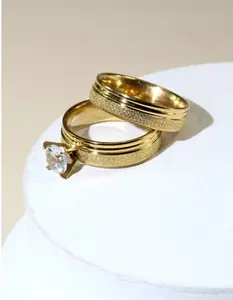 Couple Ring Set for Women & Men, Frosted Inlay Wedding Band Style, Minimalist Fashion Rings