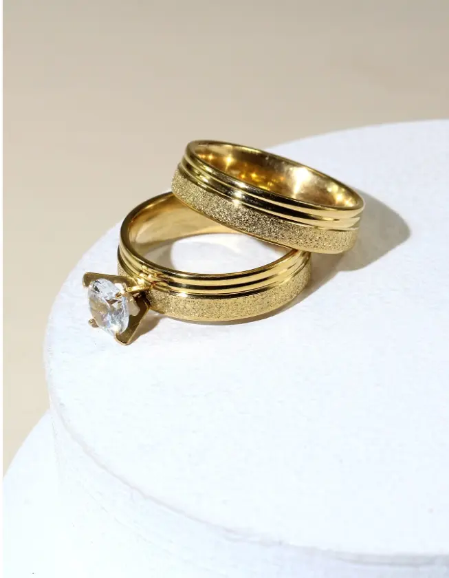 Couple Ring Set for Women & Men, Frosted Inlay Wedding Band Style, Minimalist Fashion Rings