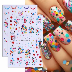 2 Pcs Colorful Polka Dot Glitter Cut Out Nail Art Stickers, 3D Round Spot Design DIY Nail Decals, Suitable for Women and Girls Nail Decoration