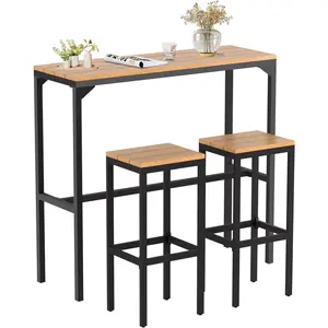 YODOLLA 3 Pieces Outdoor Bar Set of 2, Outdoor High Top Table and Chairs 47" Rectangular Pub Height High Top Bar Table for Balcony, Backyard, Porch
