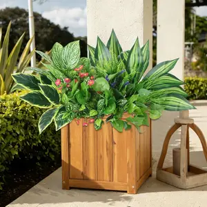 Artificial Greenery Plants Outdoor UV Resistant, 14 Bundles Realistic Faux Flowers, Fake Bushes Shrubs Silk Flower for Pot Planter Window Box Garden Porch Indoor Spring Decor
