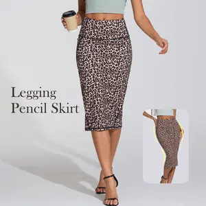 THE GYM PEOPLE Women's High Waist Tummy Control Legging Pencil Skirt -Leopard Stretchy Bodycon Midi Skirt with Back Slit Office Versatile Slim Fit Formal Skirts Basic Womenswear